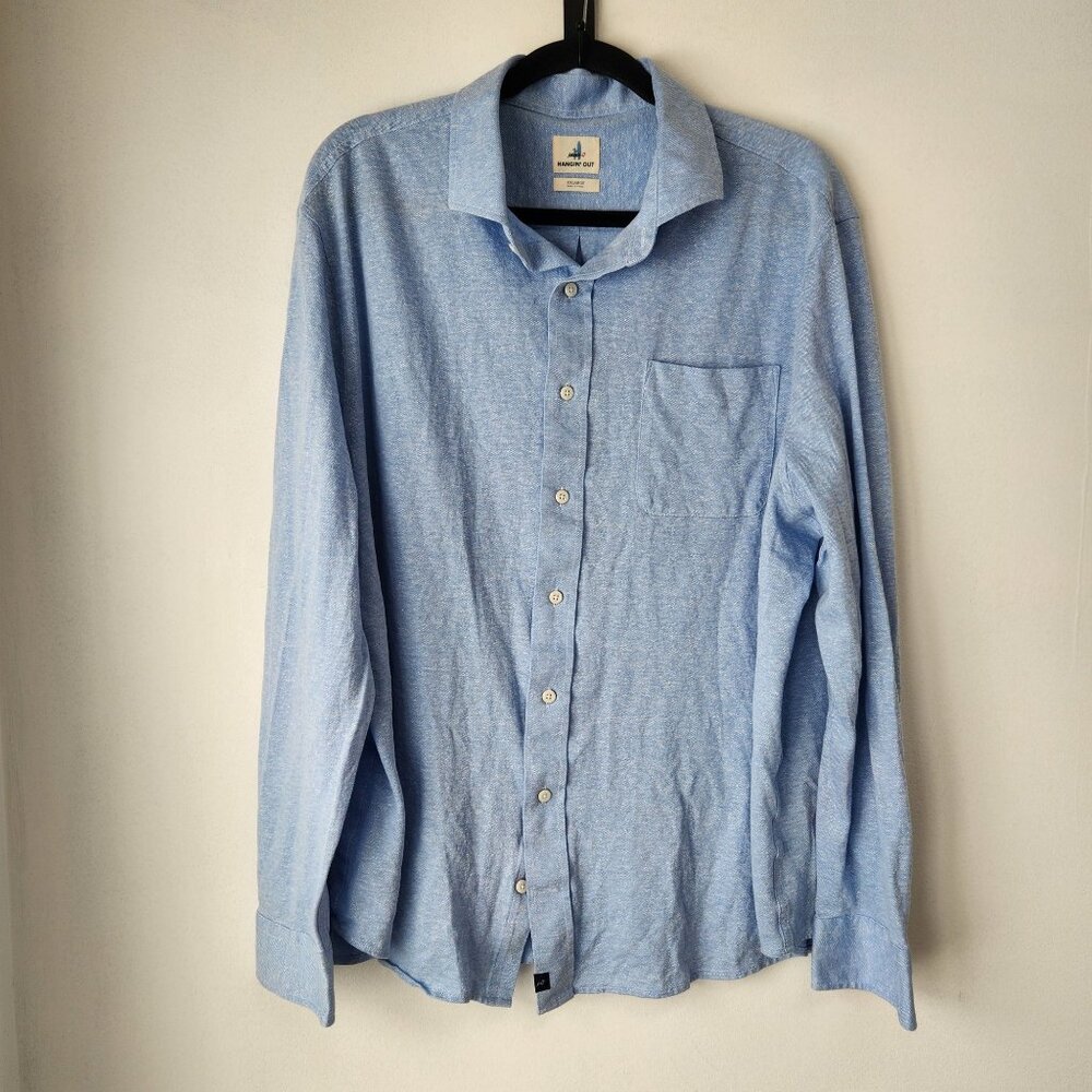 Johnnie-O Hangin' Out Blue Button Down Shirt Stretch Linen Blend Men's XXL